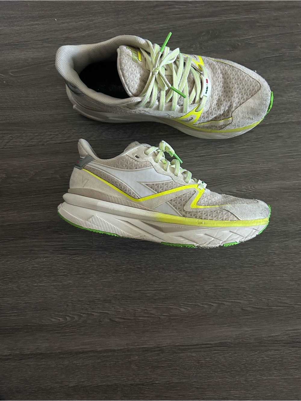 Athletic Running Shoes - Cream with Neon Green Accents